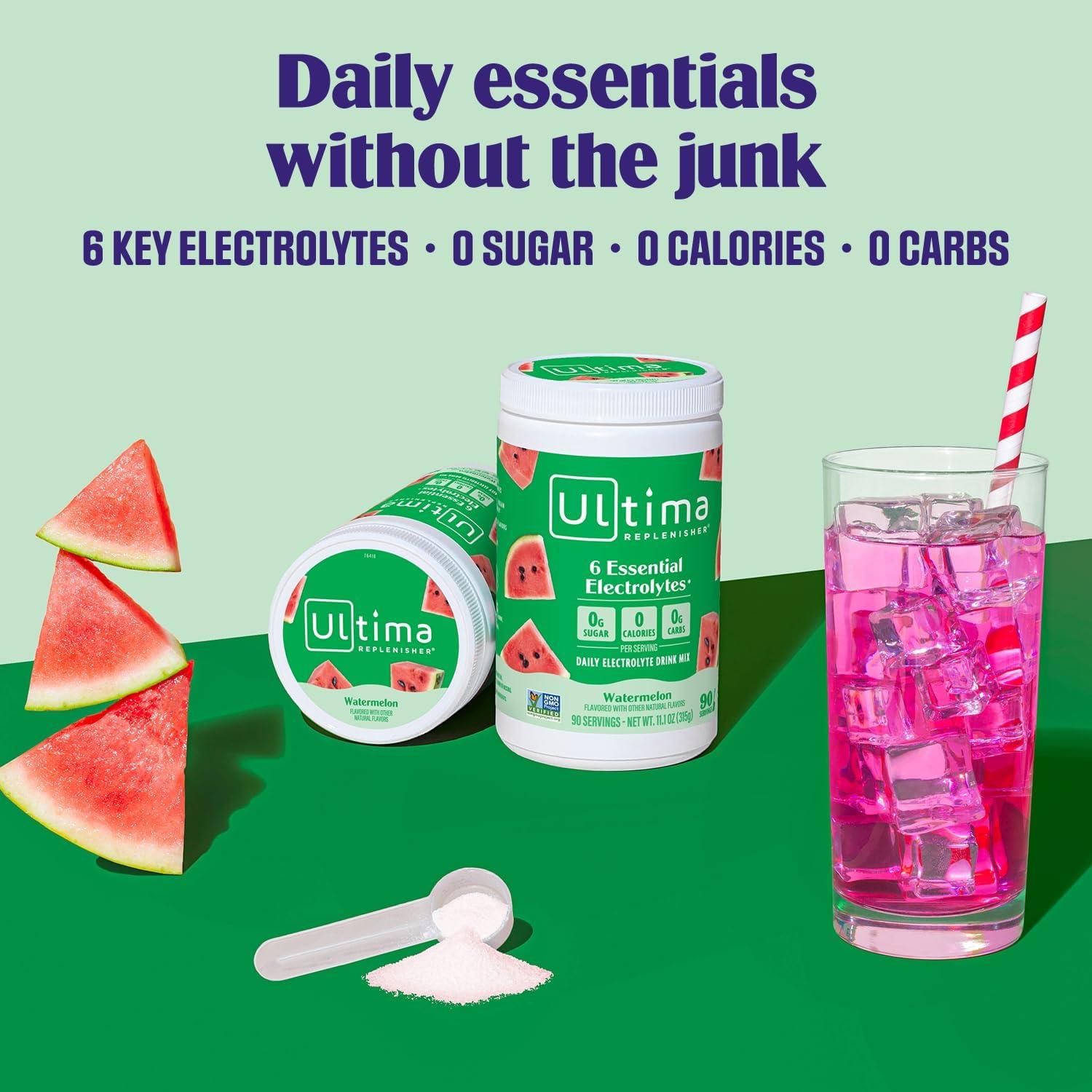 image:imageUltima Replenisher Daily Electrolyte Powder Lemon Black Tea 90 Servings Zero Sugar Hydration Powder with 6 Electrolytes and Minerals Sugar Free Plant Based amp Keto Friendly Drink MixWatermelon