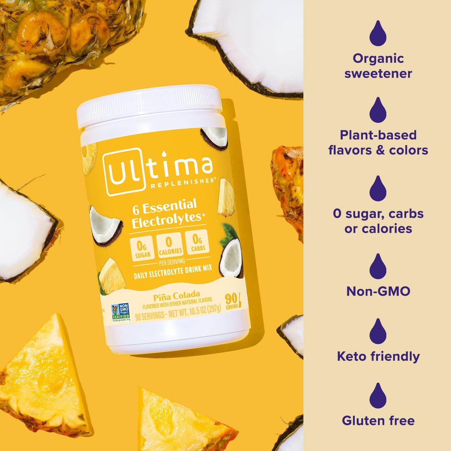 image:imageUltima Replenisher Daily Electrolyte Powder Lemon Black Tea 90 Servings Zero Sugar Hydration Powder with 6 Electrolytes and Minerals Sugar Free Plant Based amp Keto Friendly Drink MixPina Colada