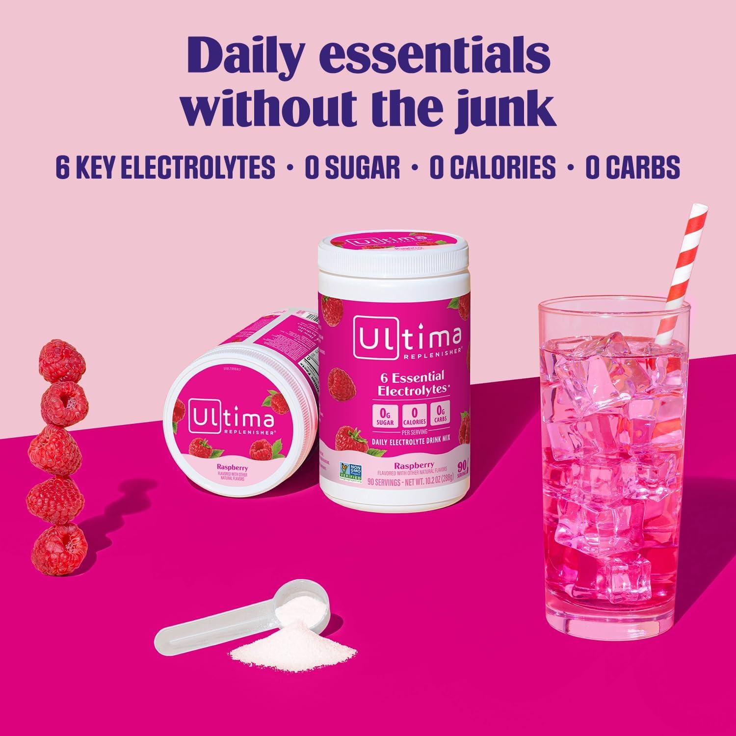 image:imageUltima Replenisher Daily Electrolyte Powder Lemon Black Tea 90 Servings Zero Sugar Hydration Powder with 6 Electrolytes and Minerals Sugar Free Plant Based amp Keto Friendly Drink MixRaspberry