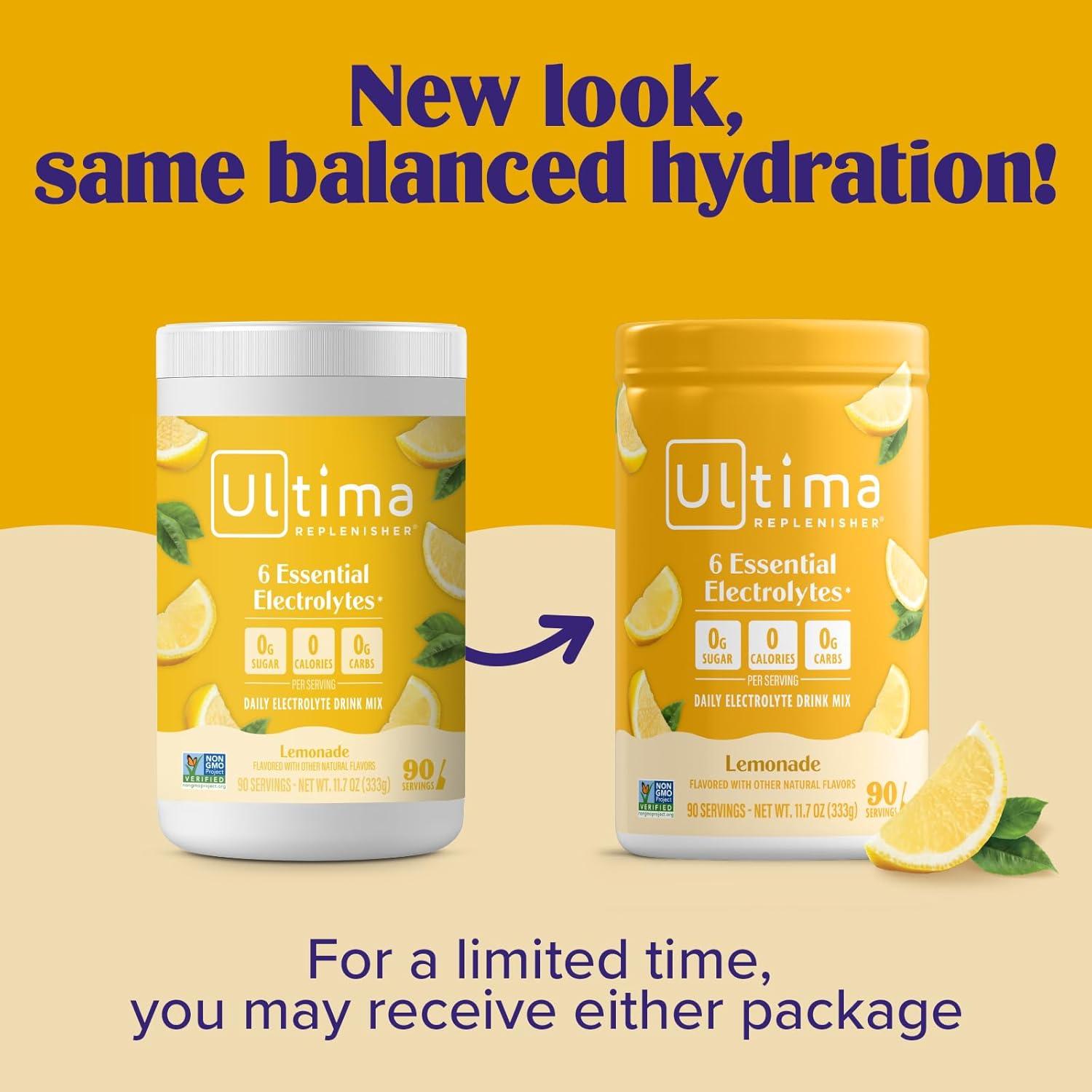 image:imageUltima Replenisher Daily Electrolyte Powder Lemon Black Tea 90 Servings Zero Sugar Hydration Powder with 6 Electrolytes and Minerals Sugar Free Plant Based amp Keto Friendly Drink MixLemonade