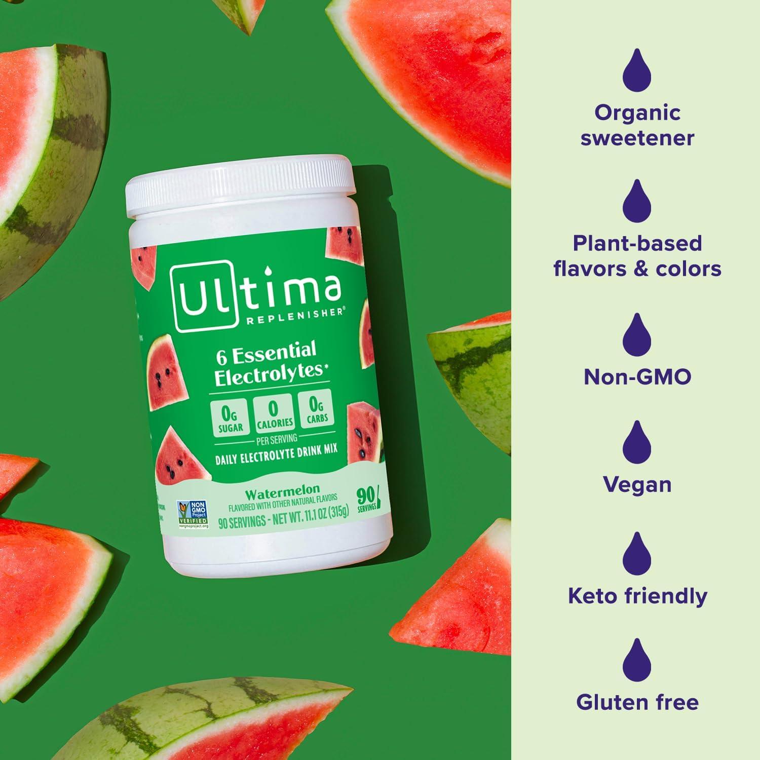 image:imageUltima Replenisher Daily Electrolyte Powder Lemon Black Tea 90 Servings Zero Sugar Hydration Powder with 6 Electrolytes and Minerals Sugar Free Plant Based amp Keto Friendly Drink MixWatermelon