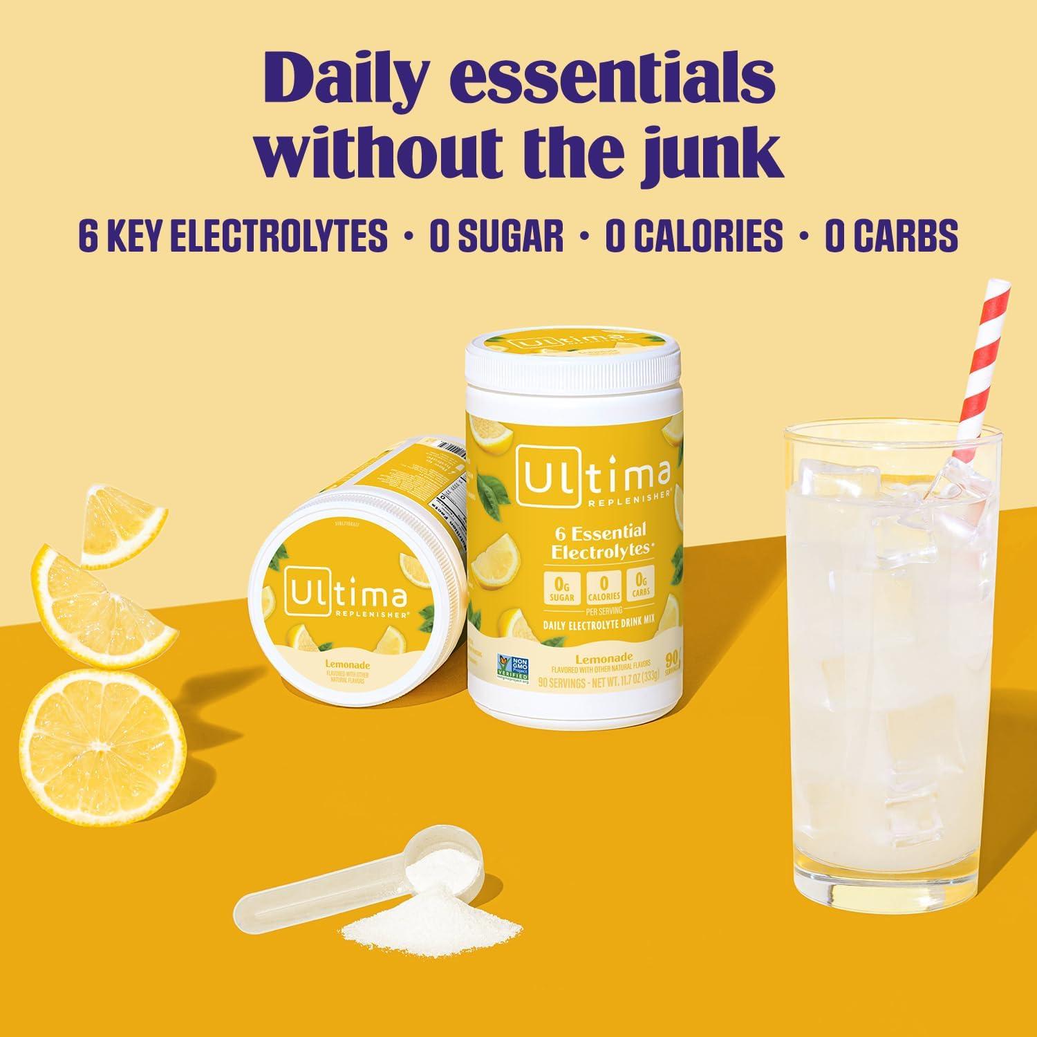 image:imageUltima Replenisher Daily Electrolyte Powder Lemon Black Tea 90 Servings Zero Sugar Hydration Powder with 6 Electrolytes and Minerals Sugar Free Plant Based amp Keto Friendly Drink MixLemonade