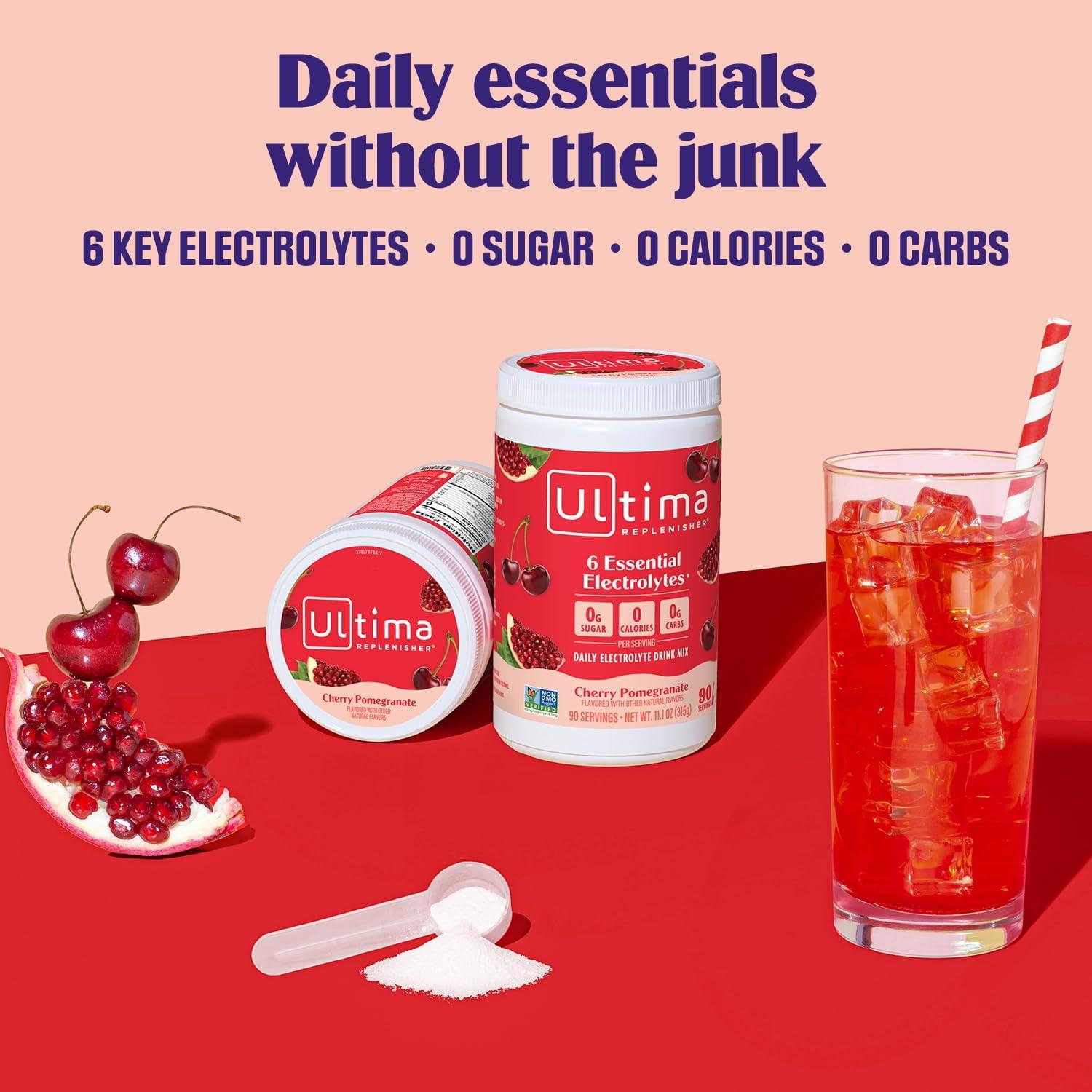 image:imageUltima Replenisher Daily Electrolyte Powder Lemon Black Tea 90 Servings Zero Sugar Hydration Powder with 6 Electrolytes and Minerals Sugar Free Plant Based amp Keto Friendly Drink MixCherry Pomegranate