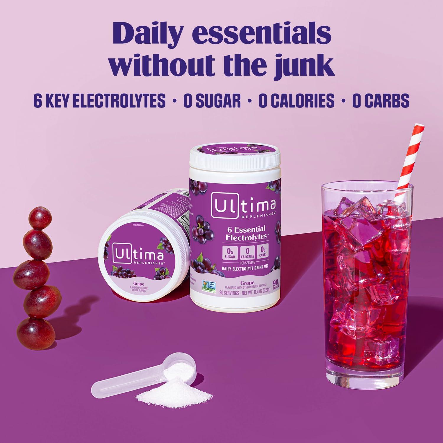 image:imageUltima Replenisher Daily Electrolyte Powder Lemon Black Tea 90 Servings Zero Sugar Hydration Powder with 6 Electrolytes and Minerals Sugar Free Plant Based amp Keto Friendly Drink MixGrape