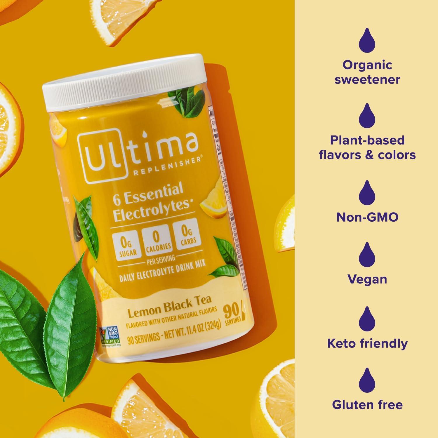 image:imageUltima Replenisher Daily Electrolyte Powder Lemon Black Tea 90 Servings Zero Sugar Hydration Powder with 6 Electrolytes and Minerals Sugar Free Plant Based amp Keto Friendly Drink MixLemon Black Tea