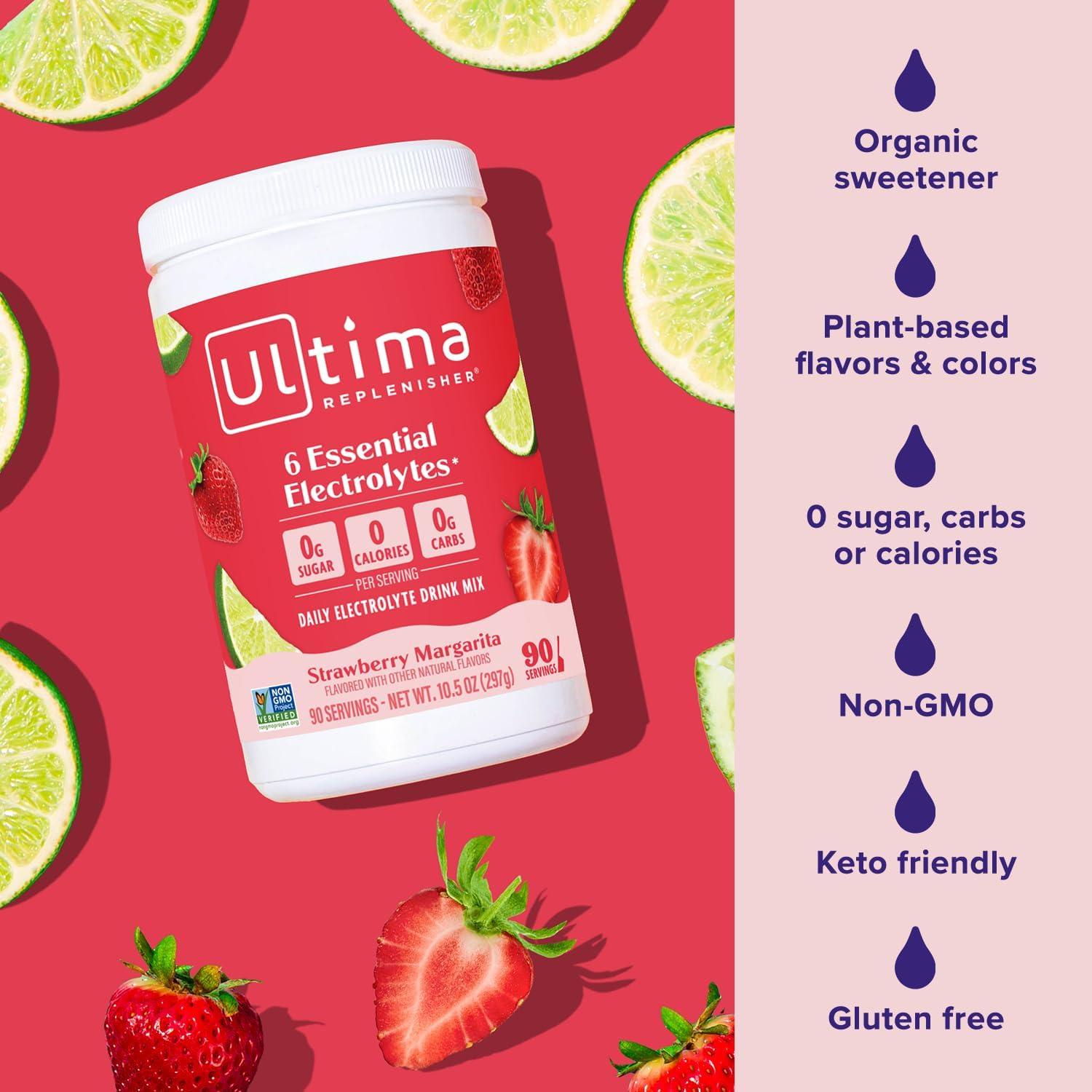 image:imageUltima Replenisher Daily Electrolyte Powder Lemon Black Tea 90 Servings Zero Sugar Hydration Powder with 6 Electrolytes and Minerals Sugar Free Plant Based amp Keto Friendly Drink MixStrawberry