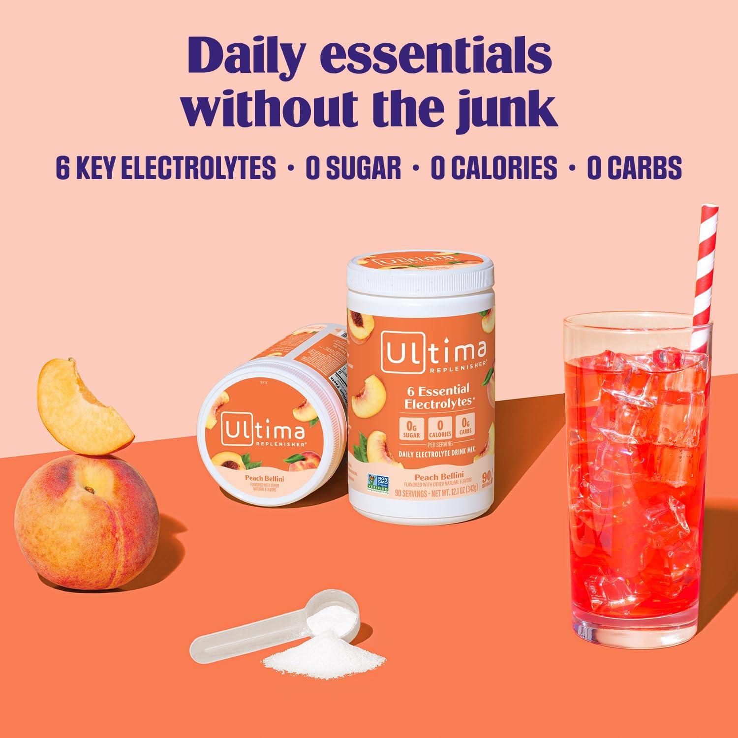 image:imageUltima Replenisher Daily Electrolyte Powder Lemon Black Tea 90 Servings Zero Sugar Hydration Powder with 6 Electrolytes and Minerals Sugar Free Plant Based amp Keto Friendly Drink MixPeach Bellini