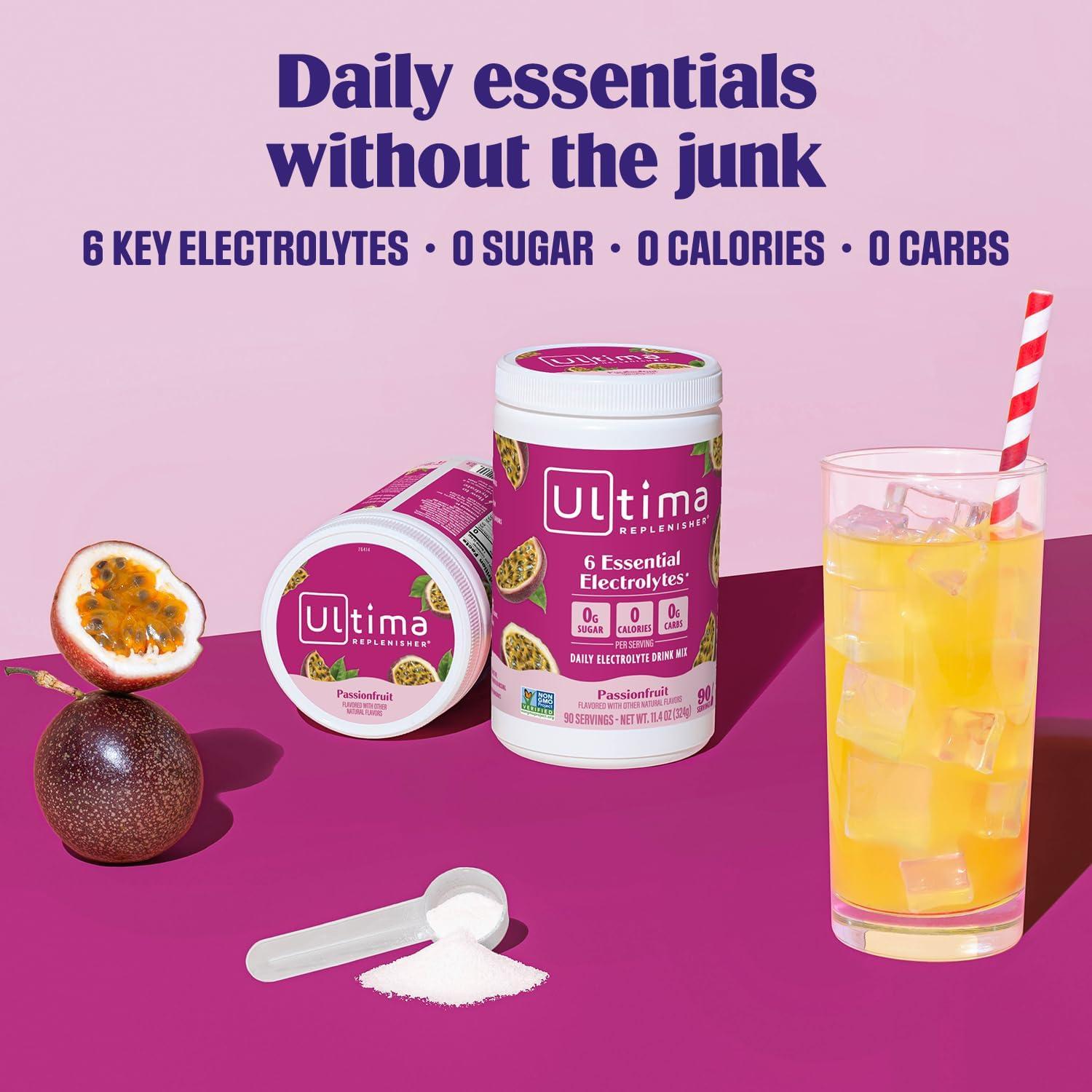 image:imageUltima Replenisher Daily Electrolyte Powder Lemon Black Tea 90 Servings Zero Sugar Hydration Powder with 6 Electrolytes and Minerals Sugar Free Plant Based amp Keto Friendly Drink MixPassion Fruit