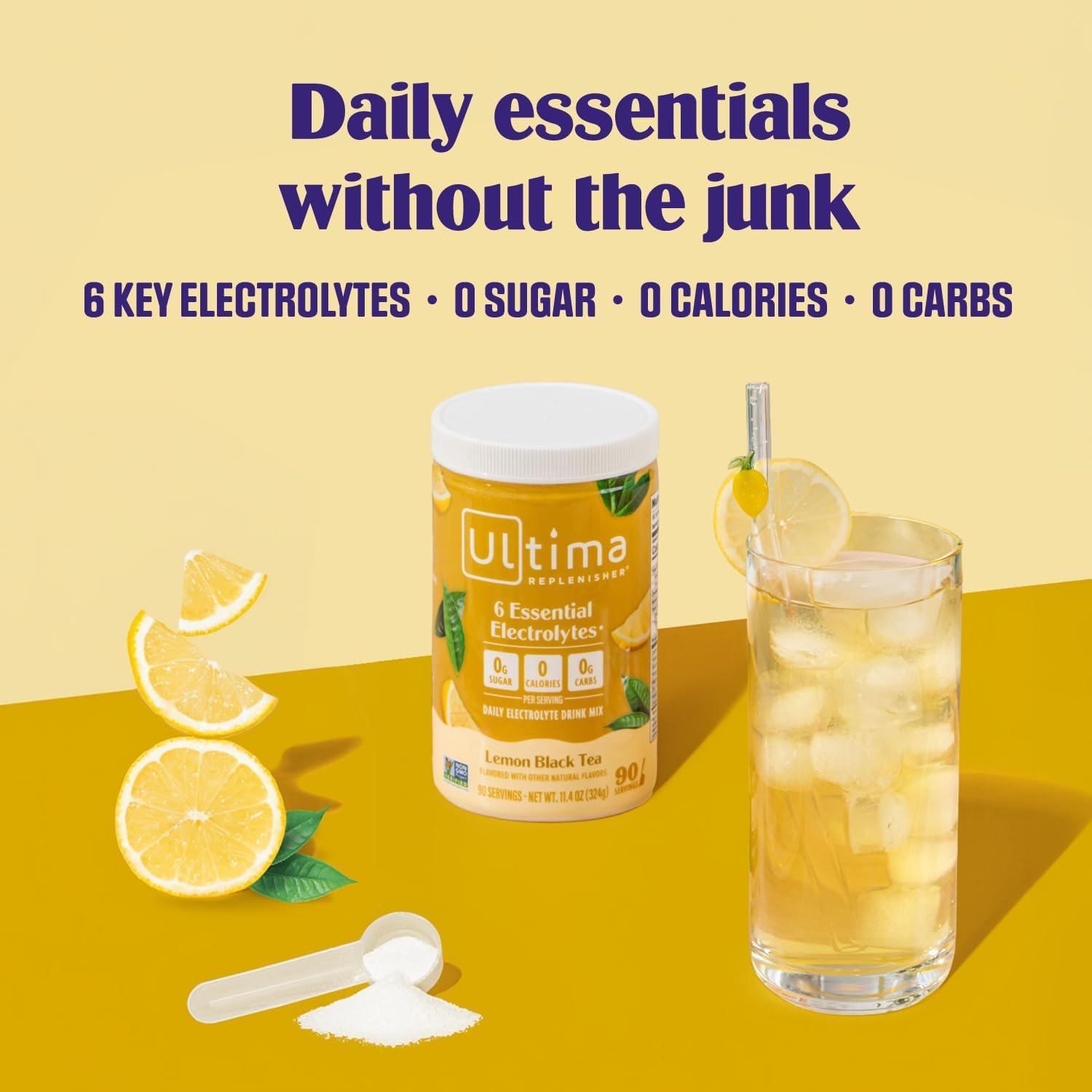 image:imageUltima Replenisher Daily Electrolyte Powder Lemon Black Tea 90 Servings Zero Sugar Hydration Powder with 6 Electrolytes and Minerals Sugar Free Plant Based amp Keto Friendly Drink MixLemon Black Tea