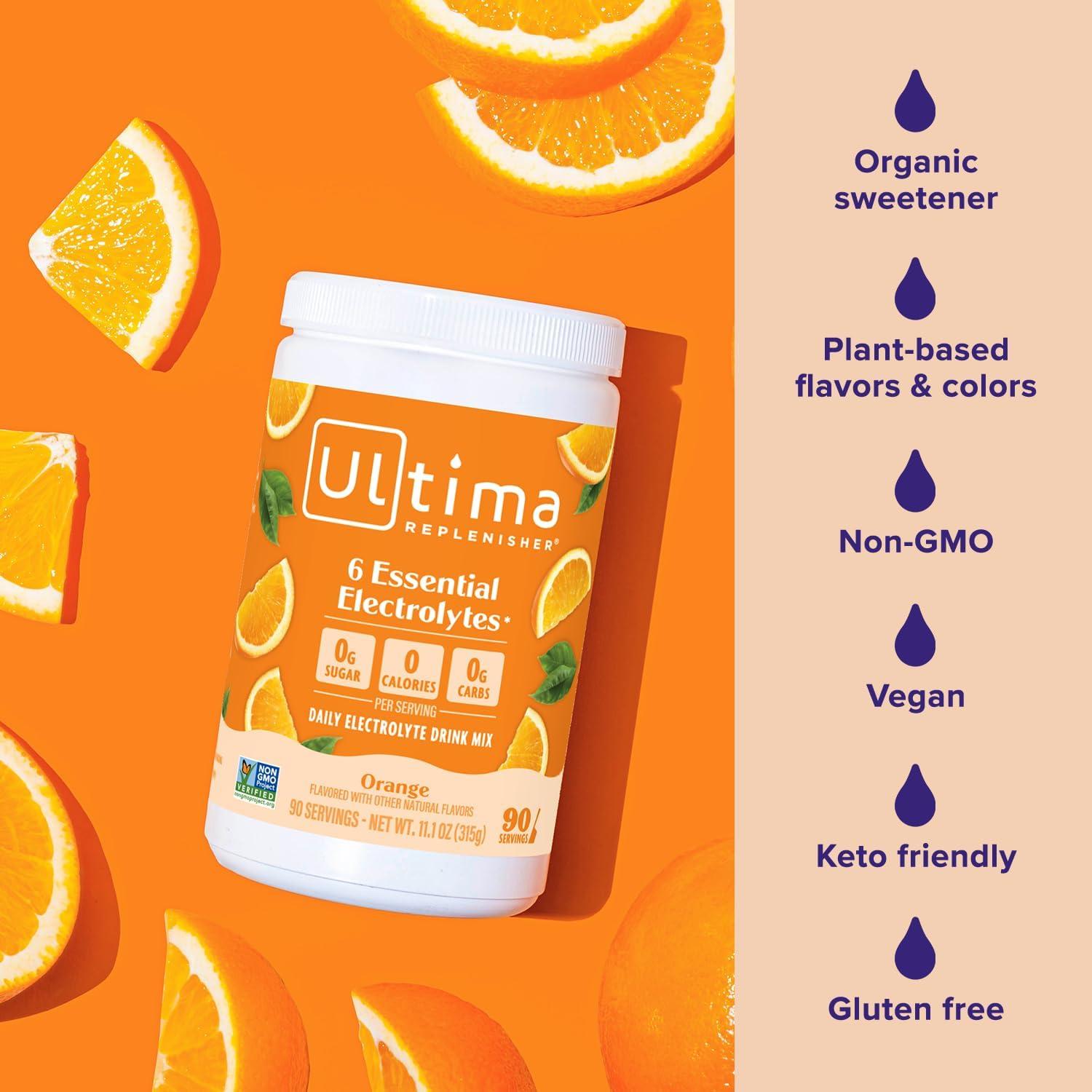image:imageUltima Replenisher Daily Electrolyte Powder Lemon Black Tea 90 Servings Zero Sugar Hydration Powder with 6 Electrolytes and Minerals Sugar Free Plant Based amp Keto Friendly Drink MixOrange