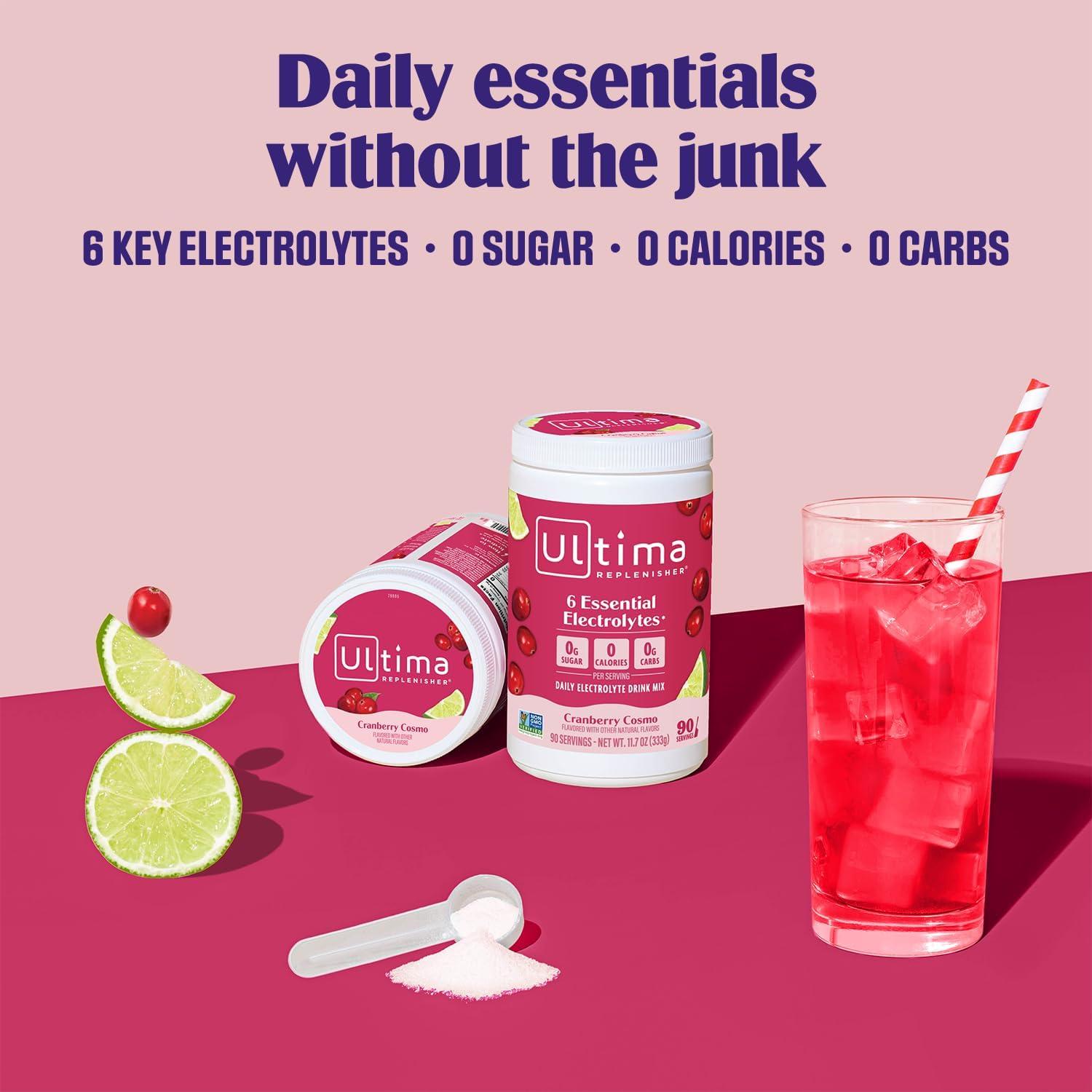 image:imageUltima Replenisher Daily Electrolyte Powder Lemon Black Tea 90 Servings Zero Sugar Hydration Powder with 6 Electrolytes and Minerals Sugar Free Plant Based amp Keto Friendly Drink MixCranberry Cosmo