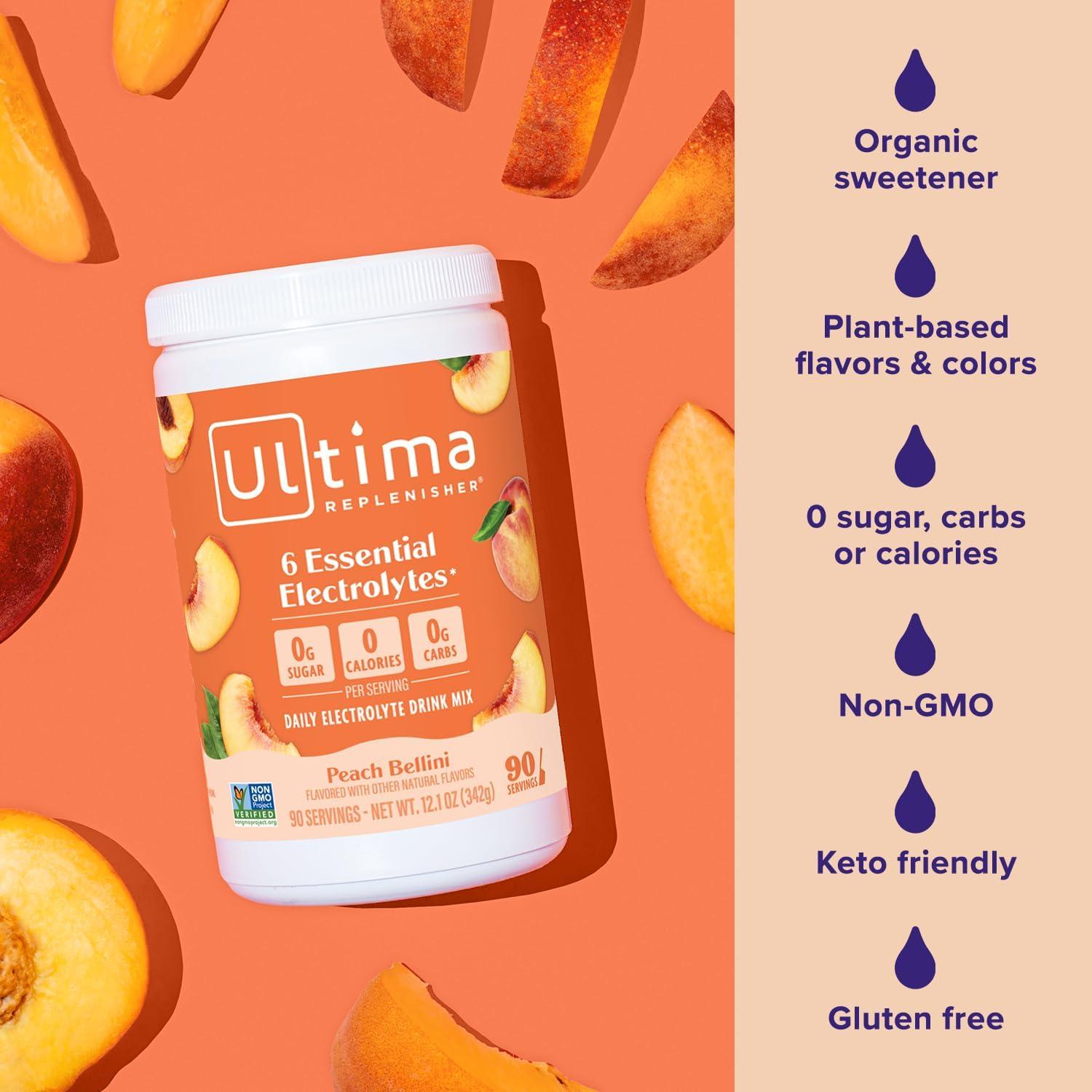 image:imageUltima Replenisher Daily Electrolyte Powder Lemon Black Tea 90 Servings Zero Sugar Hydration Powder with 6 Electrolytes and Minerals Sugar Free Plant Based amp Keto Friendly Drink MixPeach Bellini