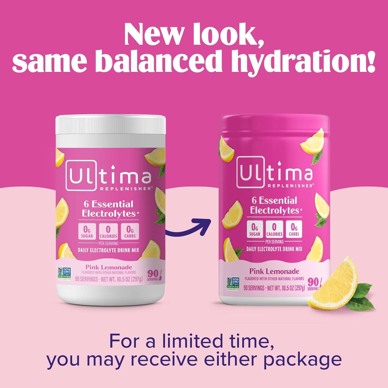 image:imageUltima Replenisher Daily Electrolyte Powder Lemon Black Tea 90 Servings Zero Sugar Hydration Powder with 6 Electrolytes and Minerals Sugar Free Plant Based amp Keto Friendly Drink MixPink Lemonade