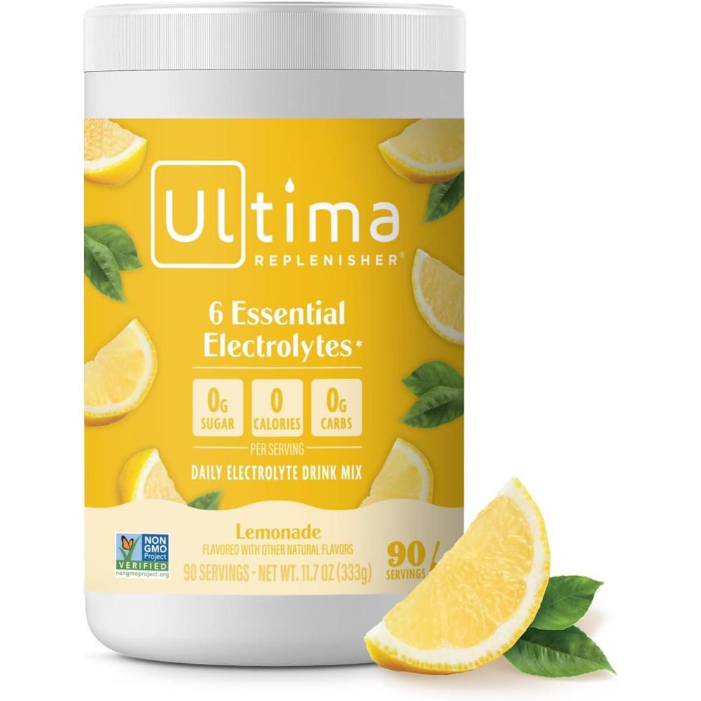 image:imageUltima Replenisher Daily Electrolyte Powder Lemon Black Tea 90 Servings Zero Sugar Hydration Powder with 6 Electrolytes and Minerals Sugar Free Plant Based amp Keto Friendly Drink MixLemonade