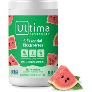 Ultima Replenisher Daily Electrolyte Powder – Lemon Black Tea, 90 Servings – Zero Sugar Hydration Powder with 6 Electrolytes and Minerals – Sugar Free, Plant Based & Keto Friendly Drink Mix(Watermelon)